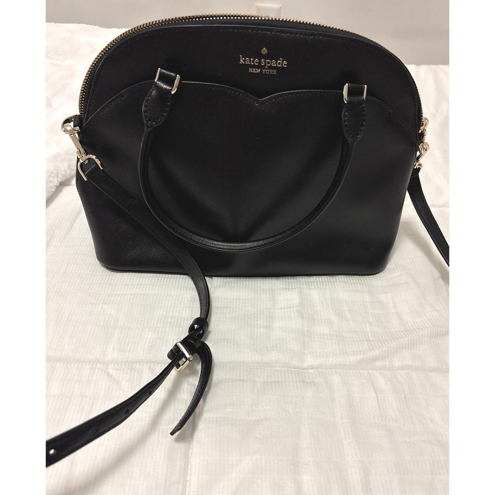 Kate Spade Black Saffiano Leather Heart Dome Satchel Crossbody Bag Luxury